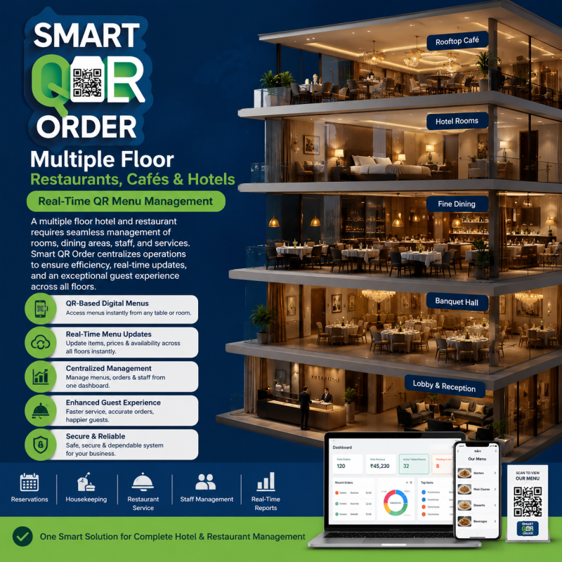 ( Multiple Floor Restaurants, Cafés & Hotels ) Real-Time QR Menu Management